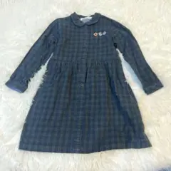 familiar キッズ チェック 長袖ワンピース ネイビー グリーン 120