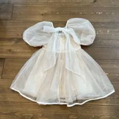 キッズドレス ワンピース　ふんわり　チュール　クリーム　100