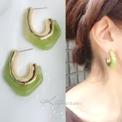 No.292 クリアグリーン 大ぶりピアス