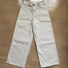 H&M レディース ワイドデニム　アンクル丈 ベージュ フリンジ　EUR38のサムネイル