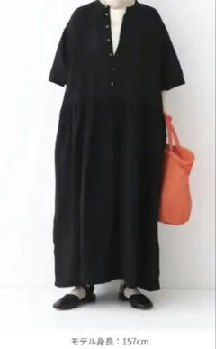 極美品✨ネストローブ　2022　リネン近江晒シャツワンピース　ブラック　マキシ丈
