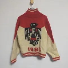 カウチンセーター ジップアップ 鳥柄 ニット　イーグル