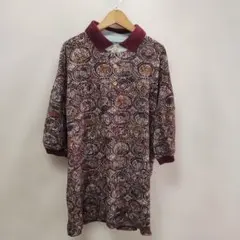 80-90s USA古着 Basic Equipment 総柄 半袖ポロシャツM