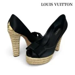 美品 ルイヴィトン サンダル パンプス オープントゥ サテン 23.5cm