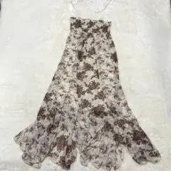 y2k フェアリーコア 花柄 ロング ワンピース アシンメトリー 姫ロリ M
