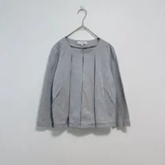 グリーンレーベルリラクシング　ノーカラー　ジャケット　M グレー　オフィスのサムネイル