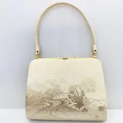 和装バッグ アイボリー風景刺繍クラッチバッグ 正装　和装ハンドバッグ