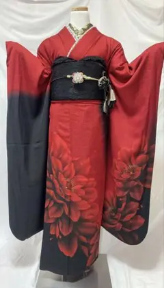 専用品赤と黒の花柄　振袖7点セット　振袖セット 成人式