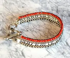 美品 赤のビーズ シルバー ゴールド 系の ブレスレット 多層 アクセサリー