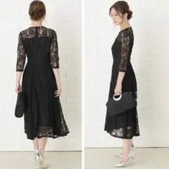 【美品✨】XXL　大きいサイズ　花柄総レースロング丈フレアワンピース ドレス