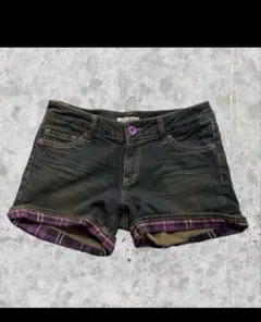 00s y2k 平成 チェック切替 デニム ショートパンツ