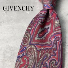 美品 GIVENCHY ジバンシー ペイズリー柄 総柄 ネクタイ ボルドー 赤