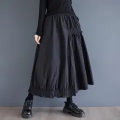 大人気▲おしゃれ度高め フリー 無地 スカラップ 切り替 ロングスカート