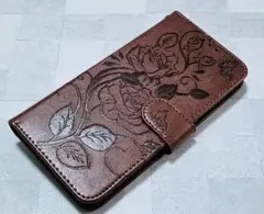 iPhone7Plus/8Plus 用 ケース 手帳型 薔薇 蝶 リーフ 茶色