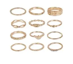 ミックスデザインゴールドリング　12点セット