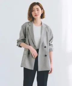 【タグ付き新品】grove 「洗える」リネンライクダブルジャケット Sサイズ