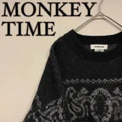 MONKEY TIME ELEPHANT BRAND ペイズリー 柄 ニット 黒のサムネイル