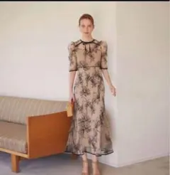 leja花柄リボンパフスリーブマーメイドワンピース　オケージョン　結婚式　二次会