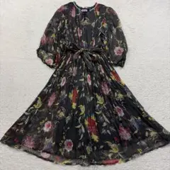 Sov. 花柄プリーツロングワンピース ブラック 36 - メルカリ
