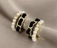 【大人気】ピアス 　ゴールド　ブラック　フープ 入学式 入園式 パールピアス