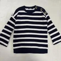 美品 LAUREN RALPH LAUREN ニット ボーダー S 肩ボタン 紺