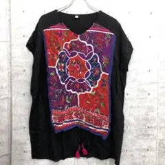 Amina インド製 古着 エスニック柄切替 レーヨン チュニック トップスのサムネイル