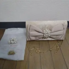 ゴールド パーティーバッグ 結婚式 二次会 リボンデザイン チェーン付き