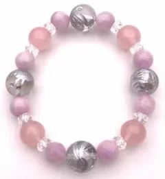 風水四神!天然石銀彫り水晶＆クンツァイト＆ローズクォーツのブレスレット