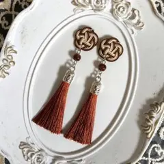 No.6304 水引 ピアス タッセル 茶色 和 耳飾り 着物 全長約9cm