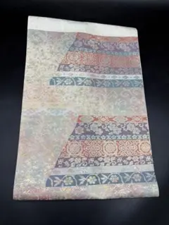 高級　正絹　洒落帯　名古屋帯　アンティーク　横段　植物文　花柄　銀糸　203