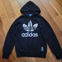 adidas アディダス トレフォイル ニット パーカー 黒 サイズS