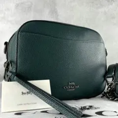未使用 コーチ 2way カメラバッグ ショルダーバッグ レザー チェーン 緑