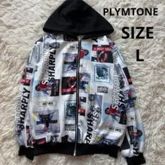 【PLYMTONE】総柄 ジップアップパーカー L 総柄プリント フーディー