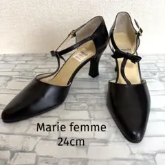 美品⭐︎Marie femme Tストラップパンプス24cmリボン黒レザー