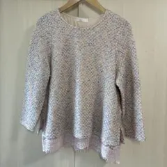 SALE‼️多色 ニット風 長袖 トップス レース裾　軽い着心地 ツイード