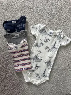 プチバトー半袖ロンパースセット 青パリデザイン 4点セット　12m/74cm