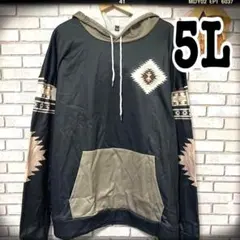 (119)大きいサイズ5Lパーカーデジタルプリント新品未使用黒幾何学模様
