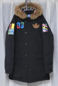 adidas N-3B バッジ ダウンジャケット 黒 M ファー アディダス