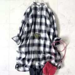 極美品♪イエナ ハイカット ネルチェックロングシャツ ゆったり バンドカラー