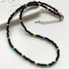 0cm・太さ4mm　ダークブラウン　ターコイズ　メンズ　ビーズネックレス