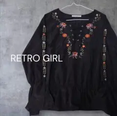 【RETRO GIRL】刺繍入り 黒フレア 袖ブラウス