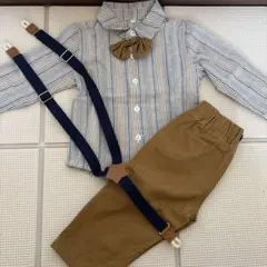 ベビー　セレモニースーツ ストライプ シャツ ベージュパンツ