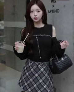 Darich ドッキングミドルウエストニットミニワンピース ブラック