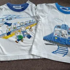 familiar 電車とクマのTシャツ 2枚セット