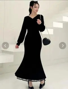 リゼクシー　カシュクールマーメイドワンピース黒　ニットロングワンピース　試着のみ