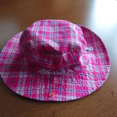 mont-bell キッズ バケットハット FREEサイズ ピンク系チェック