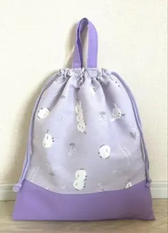 ハンドメイド　体操着入れ　着替え袋　巾着袋　シマエナガ　パープル