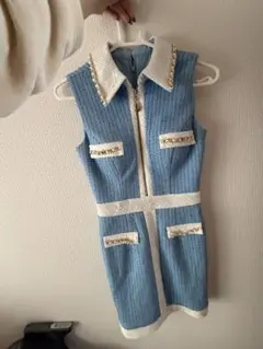 水色ツイード風タイトドレス