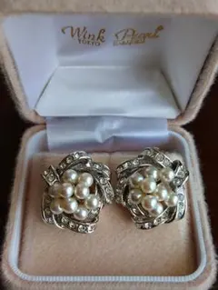 Wink Pearl フラワーデザイン イヤリング　シルバー