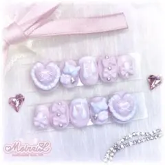 ‪‪❤︎‬ No.89 量産型 地雷系 フリルハート 猫 ネイルチップ ‪‪❤︎